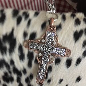 Copper and Silver Cross Necklace